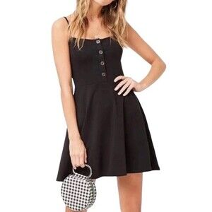 Forever 21 Black Button Front Square Neck Skater Mini Dress